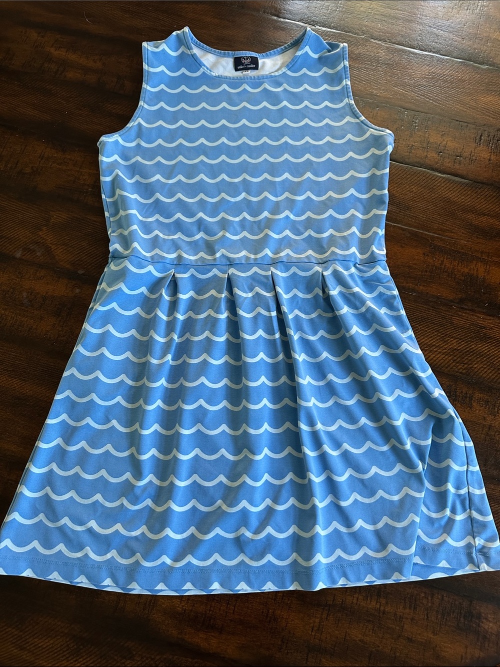 Blue Wave Print Sleeveless Dress WITH pockets
